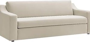 Liora 87 Inch Stain-Resistant Performance Velvet Sofa in Alabaster - 3 Seater Upholstered Sofa Couch for Living Room Seating - Comfy Deep Seat Sofa with Scoop Arms
