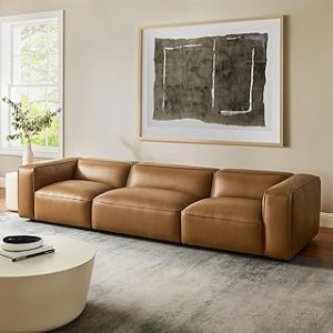 Auren Vegan Leather 3 Piece Modular Sofa in Camel - Faux Leather 3 Seater Couch - Comfy Mid Century Modern PU Leather Sofa for Living Room, Apartment, Loft