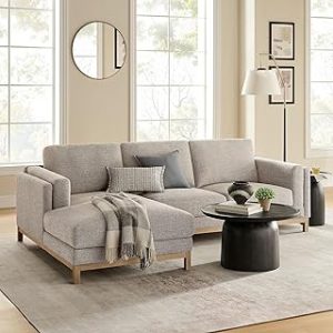 Roscoe Left-Facing Sectional Sofa with Chaise in Pewter - 2-Piece Mélange Chenille Fabric Deep Seat Couch, L Shaped Modular for Living Room or Lounge