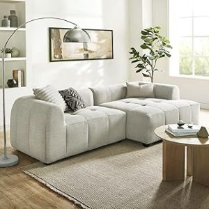 Liana Right-Facing Modular Sofa with Chaise in Linen - Modern Sectional Sofa Couch Furniture Set - Upholstered Fabric Chaise and Chair for Living Room, Lounge, Apartment
