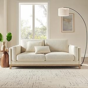 Roscoe 81 Inch Fabric Sofa in Ivory - Comfortable Upholstered Deep Seat Couch for Living Room, Apartment, or Office Seating
